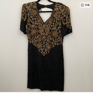 Escala Elegant Black and Gold Embellished Dress
